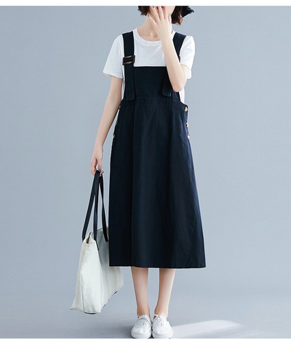 Womens Casual Long Cotton Overall Dress 