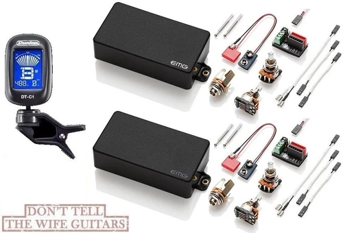 EMG 81 + 60 BLACK ACTIVE HUMBUCKER PICKUP SET SHORT SHAFT POTS & WIRING ( TUNER)