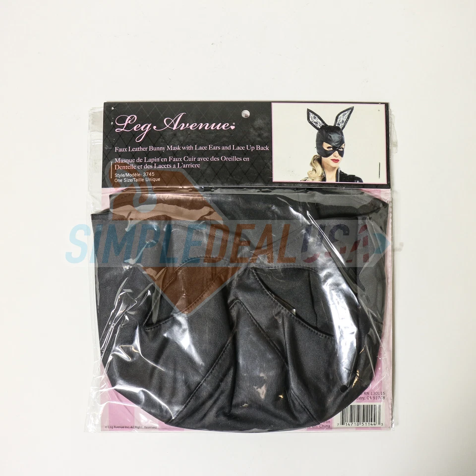 Leg Avenue Sexy Women Faux Leather Bunny Mask with Lace Ears and Lace up Black - Image 2 of 4