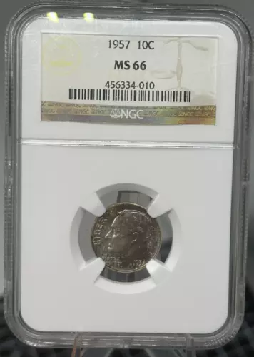 1957 Silver Roosevelt Dime 10c - NGC Graded MS66 - Toned