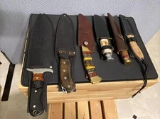 Lot Of 6 Hunting Knives Fixed Blade W/Sheath Frost Cutlery Chipaway Trophy Stag