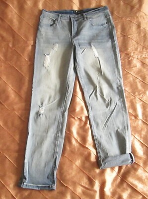 ARIZONA BASIC DAMEN BOYFRIEND JEANS GERADE DENIM BLAU WASHED USED LANG 80 NEU