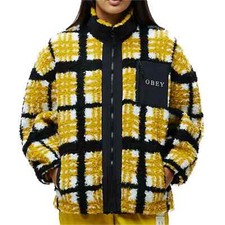 Obey Women's Fleece Jacket Hudson Zip Mustard/black Size S Nwt Shepard Fairey
