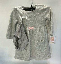 Carter  s Girls 2 Piece Set Dress Diaper Cover Pink Bow Gray With Texture Pockets