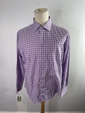 BUGATCHI Uomo plaid long sleeve purple dress shirt men 17.5 all cotton