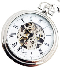 Alphis Orologio Svizzero Da Tasca Acciaio Scheletrico Con Piedistallo + Catena