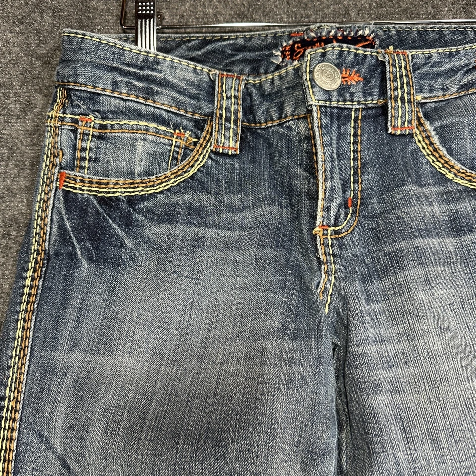 Pantalones de mezclilla Switch USA para mujer 29 algodón elástico lavado medio solapa bolsillos corte bota Foto 4 de 4