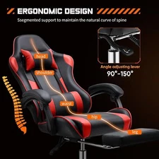 Luxury Gaming Chair PU Leather Ergonomic Reclining Chair w/ Wheels and Footrest