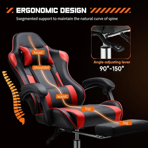 Luxury Gaming Chair PU Leather Ergonomic Reclining Chair w/ Wheels and Footrest