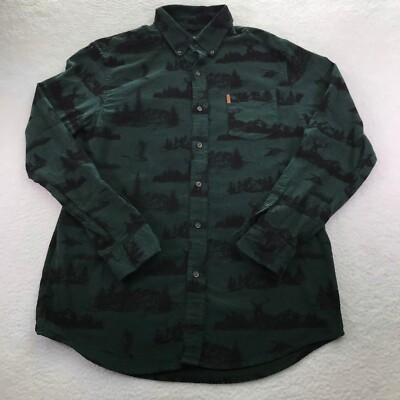 CHAPS Shirt Mens Large Green Performance Flannel Deer Geece Hunting Outdoor