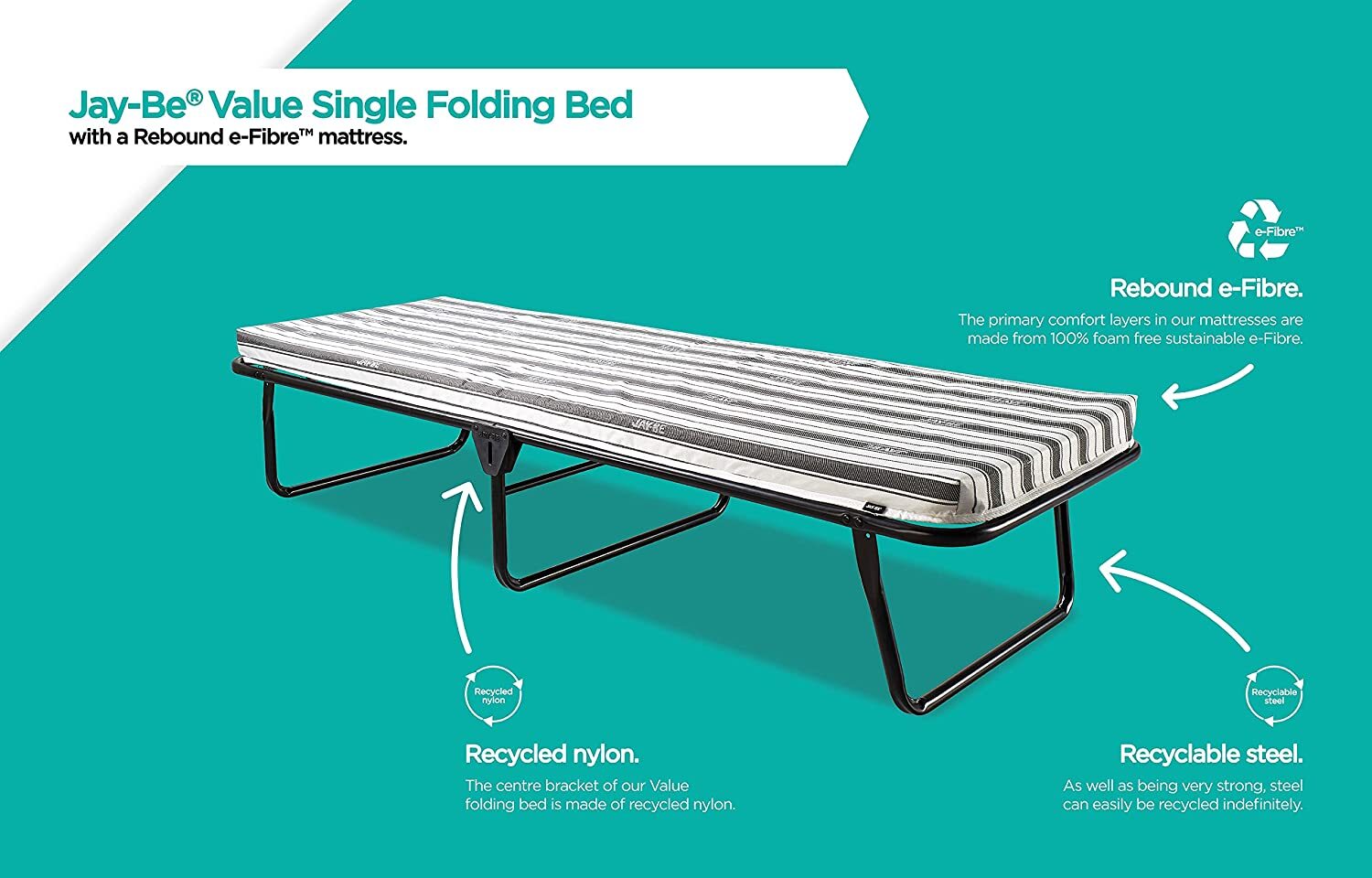 JayBe Value Folding Bed with Rebound eFibre Mattress Single Striped