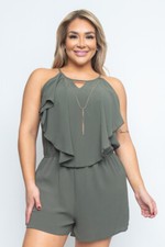 Womens Plus Size Olive Green Romper 3XL with Necklace Keyhole Back
