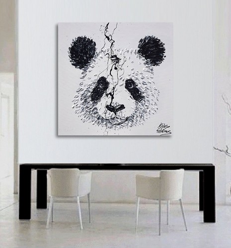 Panda Animal painting 35" oil on canvas, beautiful modern looks, black and white - Picture 4 of 4