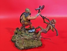 54mm Tin soldier fighting Orc Troll Diorama on Wood Bark Base