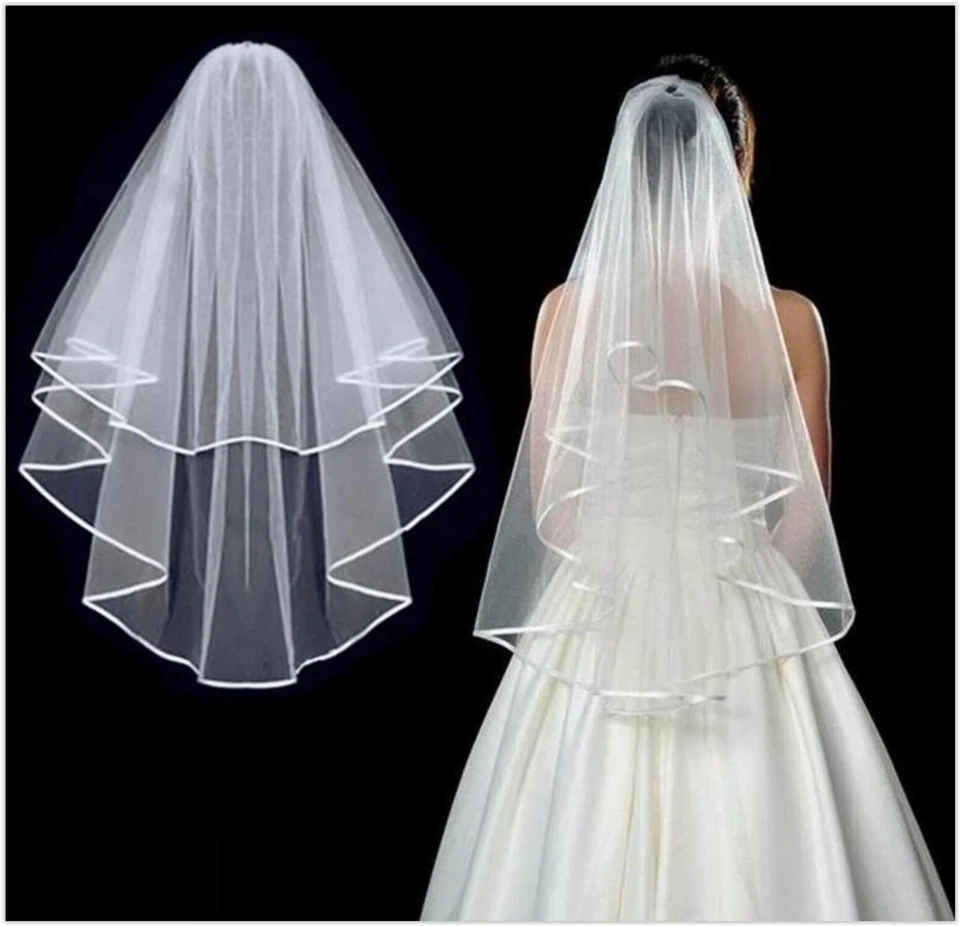 Hochzeit - Braut - Schleier mit Kamm Haarschmuck Hochzeit Weiß Beige Rot