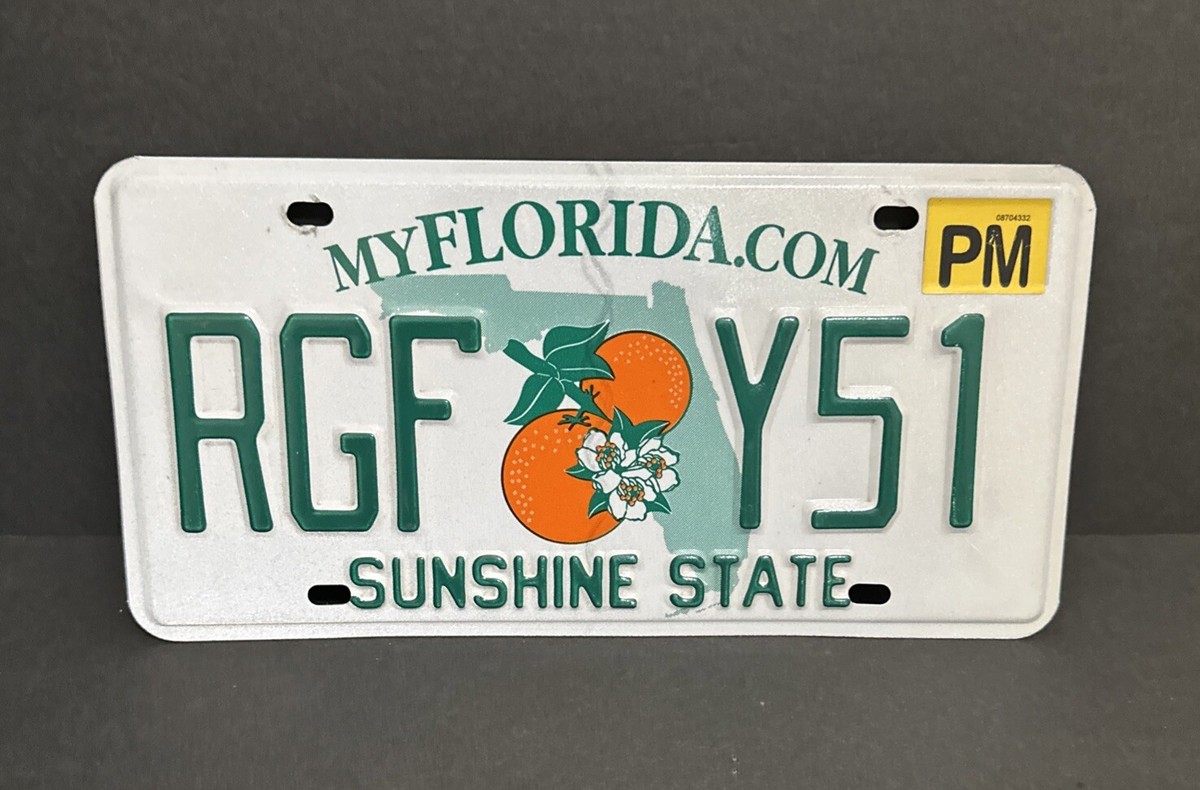 FLORIDA PERMANENT LICENSE PLATE RGF 🍊 Y51 — SUNSHINE STATE | eBay