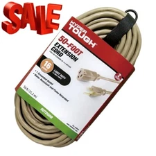 50FT 16AWG 3 Prong Tan Single Outlet Outdoor Extension Cord