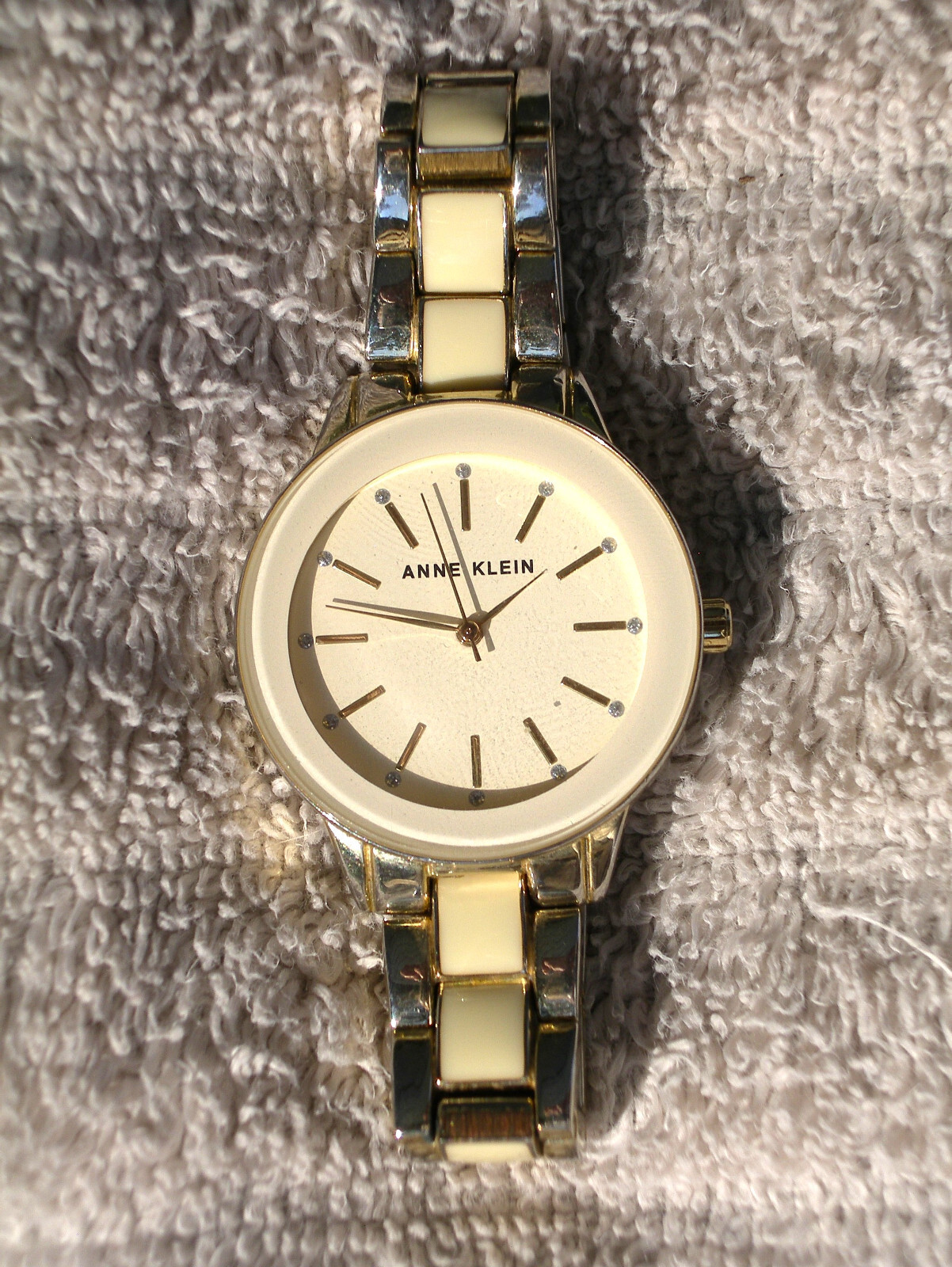 Anne Klein 2 Tone GOLD Yellow Epoxy Crystal Stainless Steel Watch AK