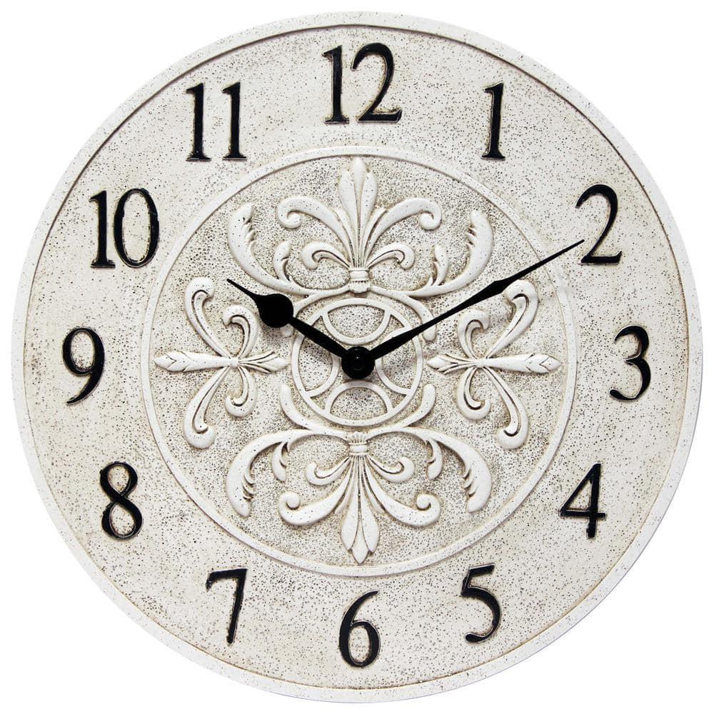 Infinity Instruments Wall Clock 15 in. Off-White Blanc Fleur Arabic Numerals