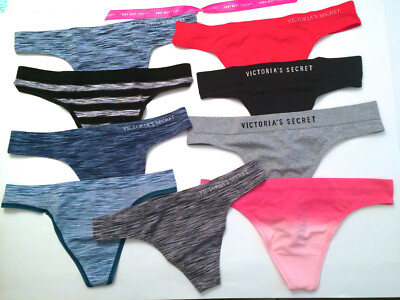 RARE Victorias Secret SEXY THONG Panty Panties Seamless Pink Red Lime Marl NWT
