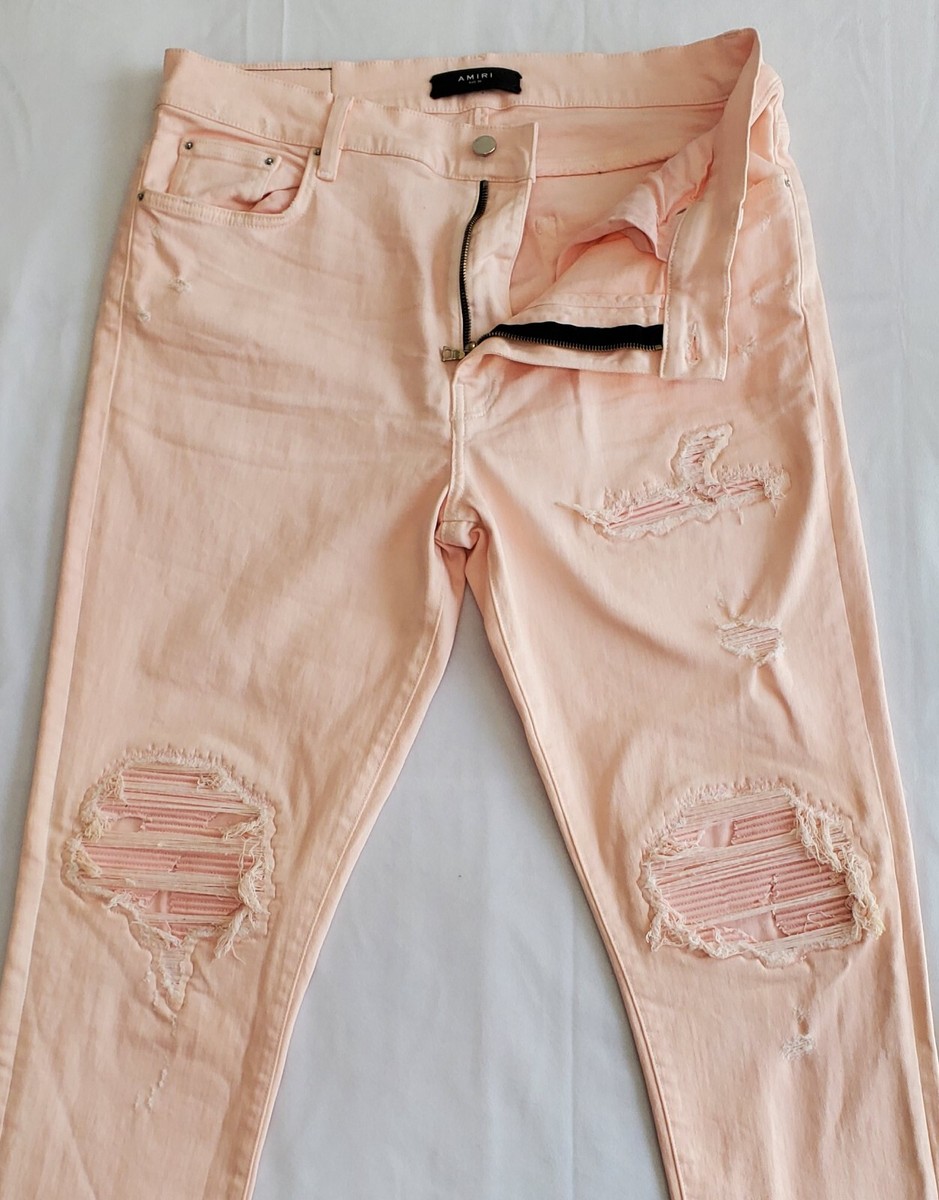 AMIRI Mx1 DISTRESSED PINK SKINNY STRETCH JEANS SIZE 36X35