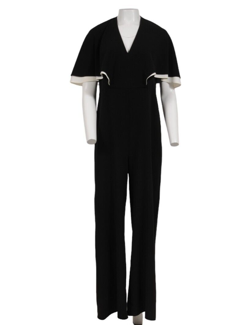 Halston Heritage Womens Cape Overlay Jumpsuit US 12 Black White