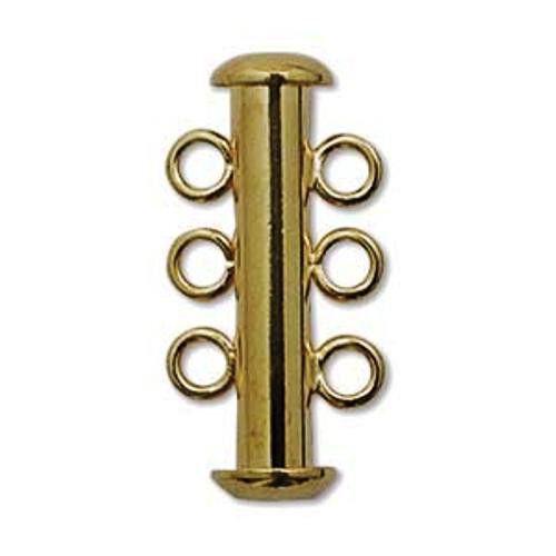 EIGHT (8) Beadsmith Gold-Plated Slide Lock Tube Clasps - THREE STRAND - Picture 1 of 1
