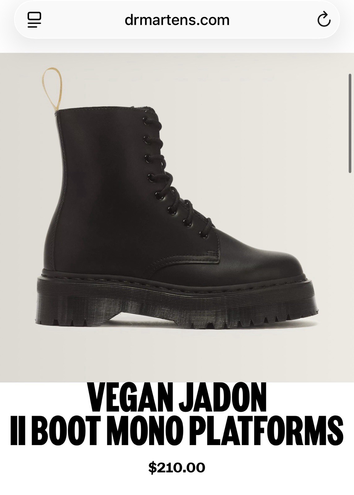 Dr. Martens Jadon II Mono Vegan Men's 11 Women's 12 Unisex Black Leather Boots image 10