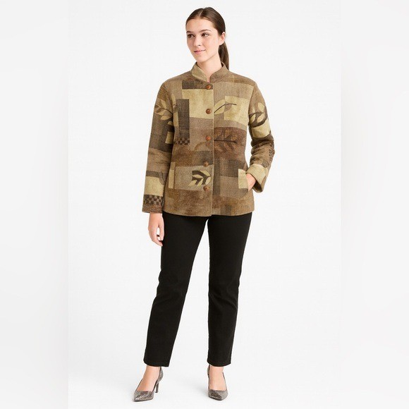 Vintage Patchwork Button Front Jacket Brown Beige… - image 6