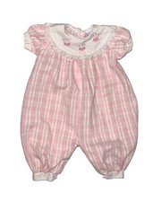 Vintage Baby Girl Plaid Ruffled One Piece Jumpsuit Pink White 3 Months