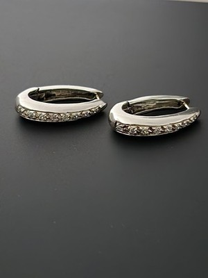 Vintage Sterling Silver 925 Diamond Earrings Hinged Oval Channel-Set