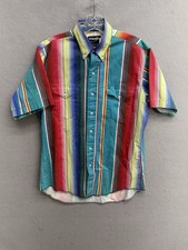 Wrangler Mens VTG Western Shirt Brushpopper Multicolor Striped S/S Medium