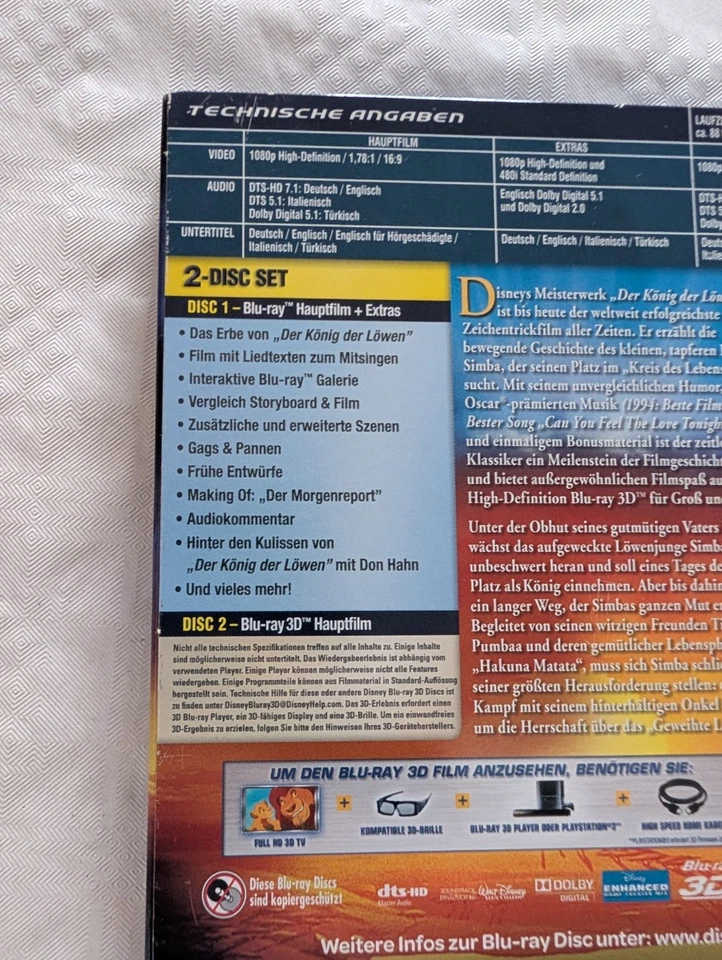 Der König der Löwen BluRay 3D Diamond Edition im Pappschuber - Bild 3 von 4