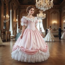 Pink Rococo Ball Gown Puff Short Sleeve Lace Bow Victorian Princess Party Dress