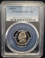 1986 S Proof Jefferson Nickel 5c PCGS PR69DCAM