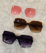 Women's Lot of 3 Oversized Square Sunglasses Multicolor Tinted Plastic