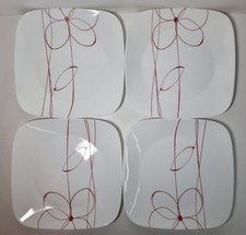 Corelle Vitrelle Square Dinner Plates Set x4 Corelle Splendor White Red Made USA