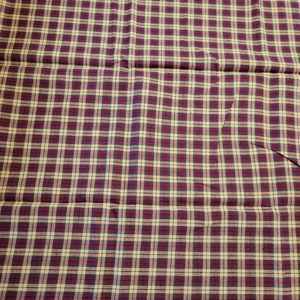 Plaid Fabric Burgundy Beige Cotton 22"x44" Small Piece for Quilting Crafts - Image 2 of 4