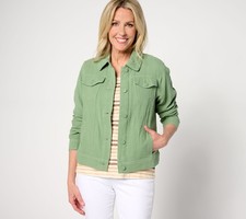 Isaac Mizrahi Live! Women's Jacket Sz XL Bridgehampton Cotton Gauze Green