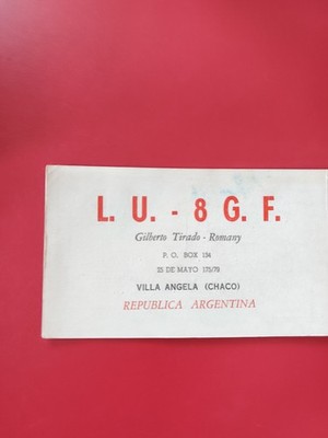 Funkkarte LU-8GF Argentinien Villa Angela Chaco weißes Papier roter Text