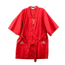 VTG Longevity Embroidered Kimono Robe Small Pagoda Belted Asian Art Traditional