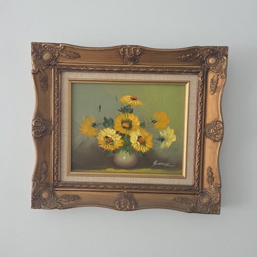 Floral Oil Painting Still Life Vintage Signed Art Gold Frame Yellow ...