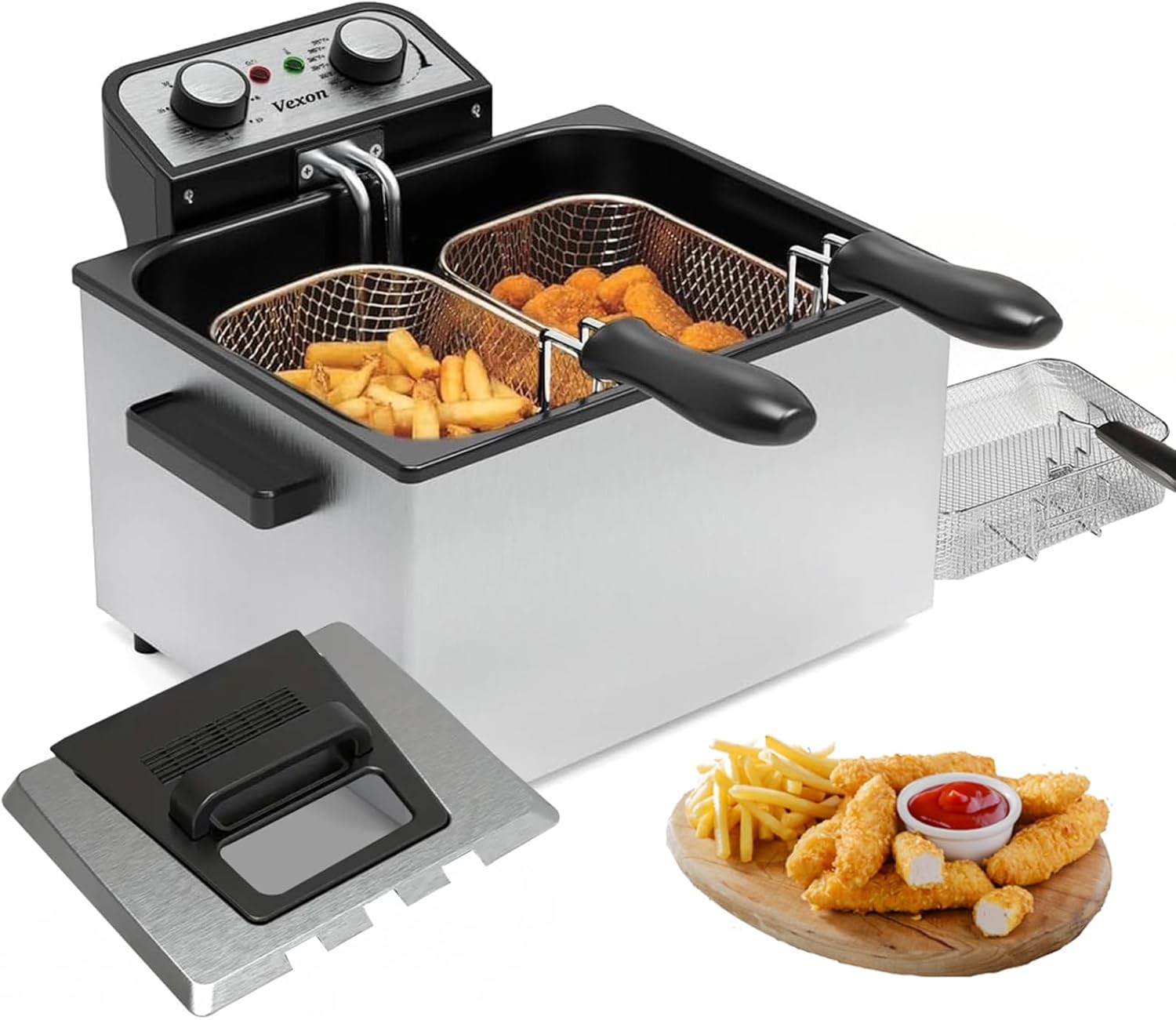 1800W 5L/21Cup Large Capacity Electric Fryer with 3 Frying Baskets