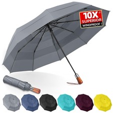 Umbrella Strong Windproof, Triple-Layer Canopy, 10 Fiberglass Ribs, Auto Open...