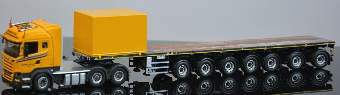 Scania R-Streamline Highline 6x4 IMC Models semi plateau 7 essieux 1/50