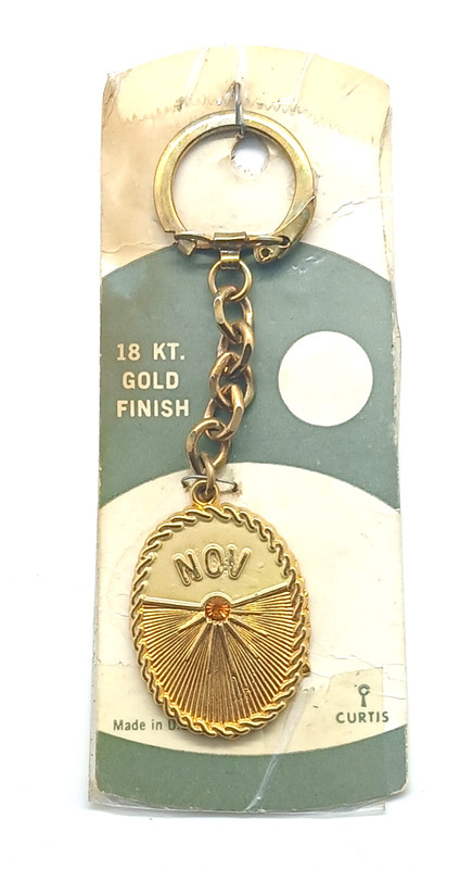 Vintage NOS November Birthstone Topaz 18 kt. Gold Finish Keyring Keychain