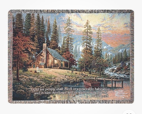 A Peaceful Retreat Tapestry Throw By Thomas Kinkade Studios 60”X50” Isaiah 32:18