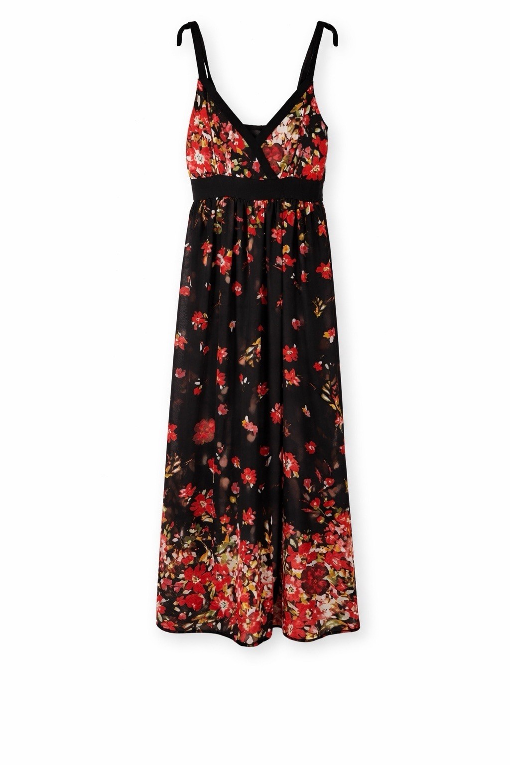 Chiffon Black Floral Maxi Chiffon Summer Dress Size 14