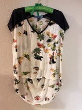 Simply Vera women's floral over white with mesh sleeve accents high/low hem XL