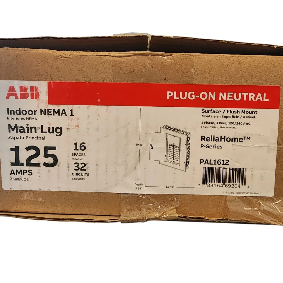 ABB 125A 16-Space 32-Circuit Main Lug Indoor Plug-On Neutral Load Center PAL1612 - Image 3 of 4